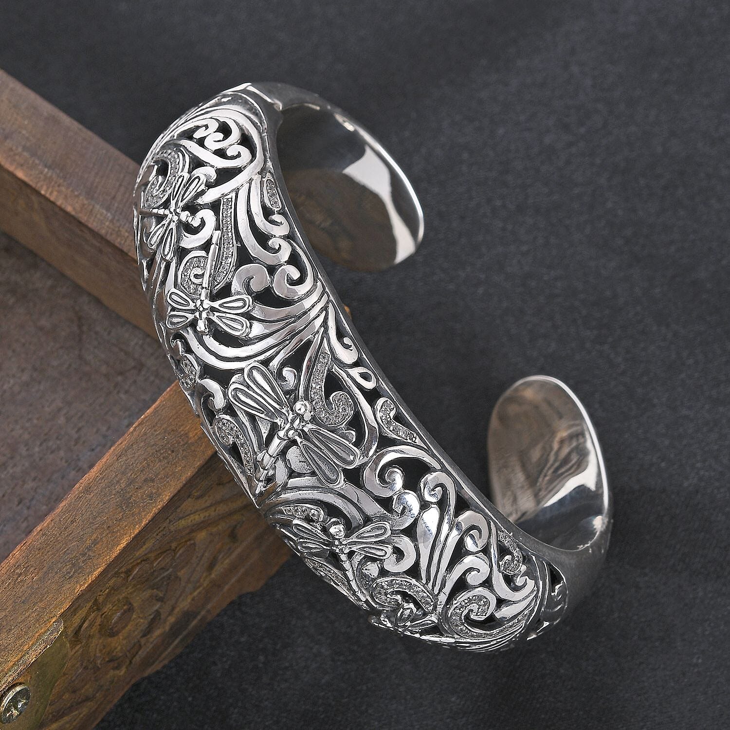 Buy Bali Legacy White Zircon Dragonfly Bangle Bracelet in Sterling