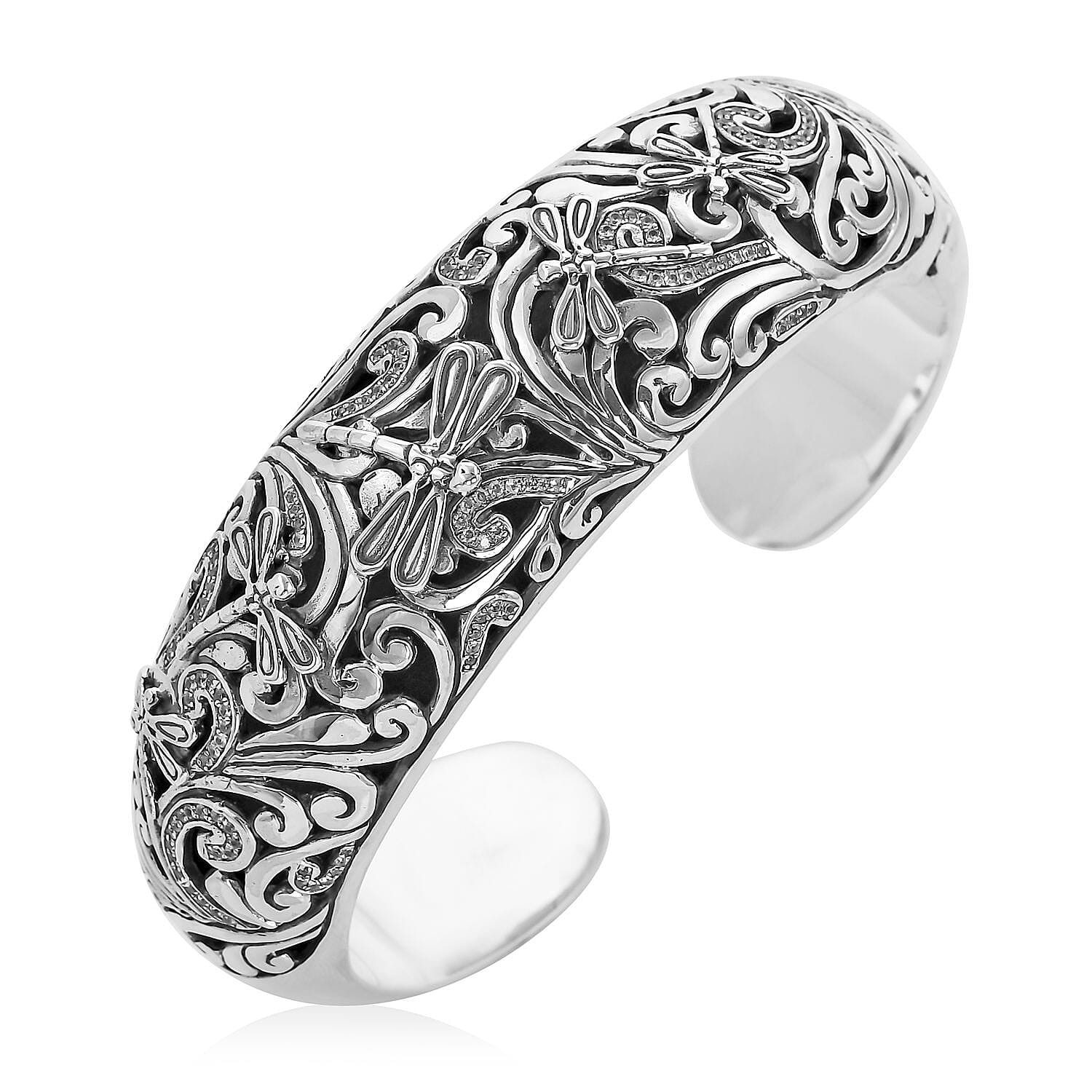 Buy Bali Legacy White Zircon Dragonfly Bangle Bracelet in Sterling