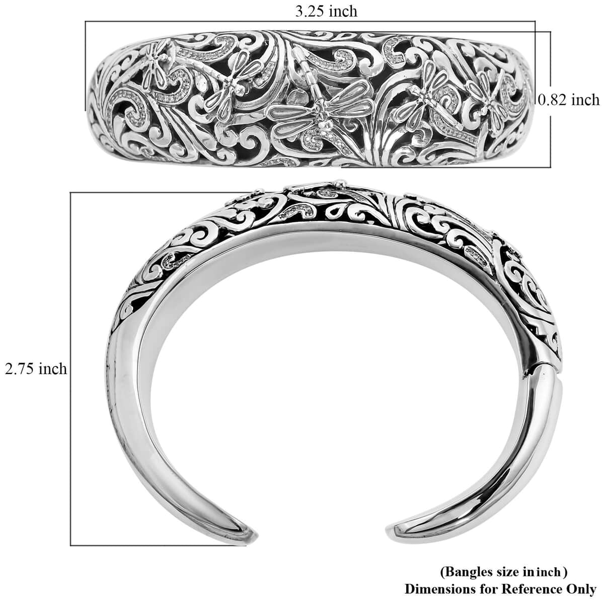 Bali Legacy White Zircon Dragonfly Bangle Bracelet in Sterling Silver (7.50 In) 0.40 ctw image number 5