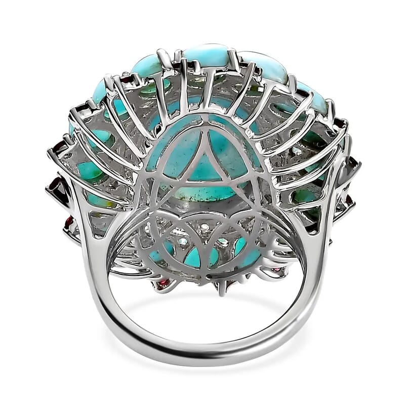 Larimar Floral Ring ,Multi Gemstone Cocktail Ring,Sterling Silver Ring, Larimar Cluster Ring