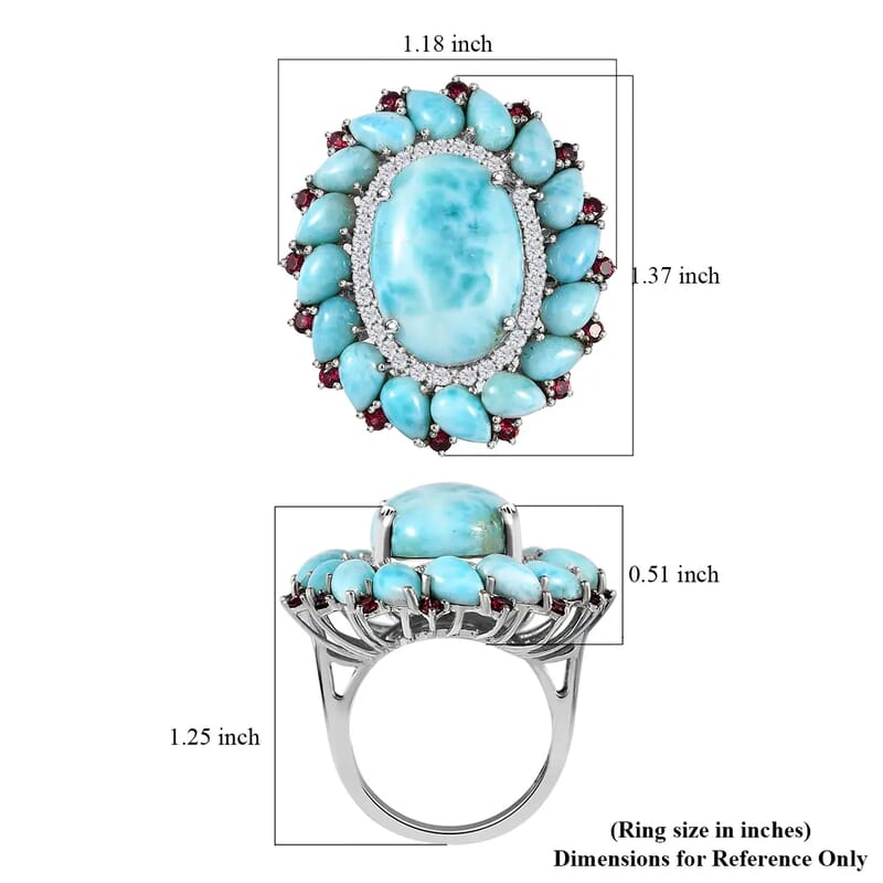 Larimar Floral Ring ,Multi Gemstone Cocktail Ring,Sterling Silver Ring, Larimar Cluster Ring