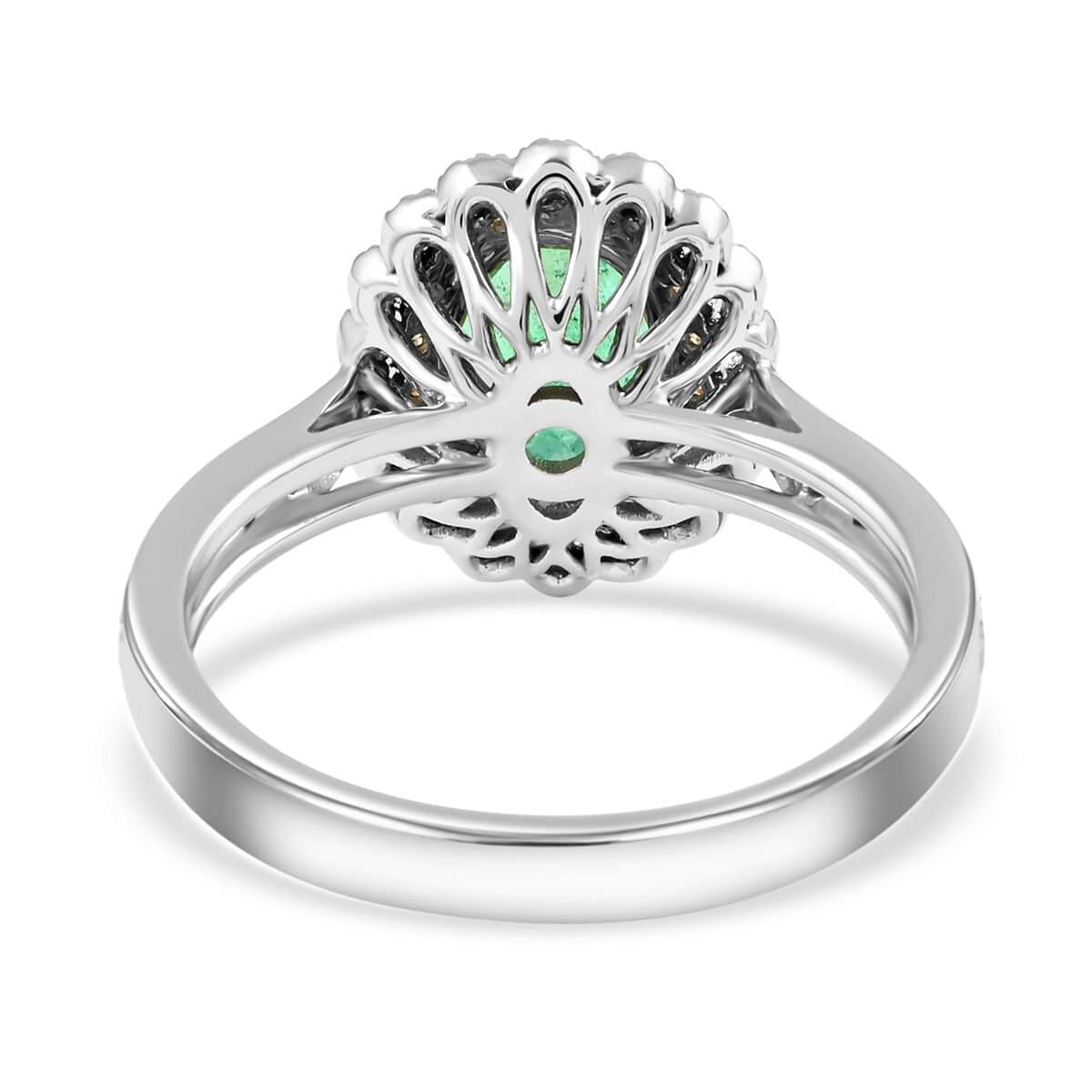 Modani Emerald, Natural Yellow and White Diamond 1.80 ctw Double Halo Ring in 14K White Gold (Size 5.0) image number 4