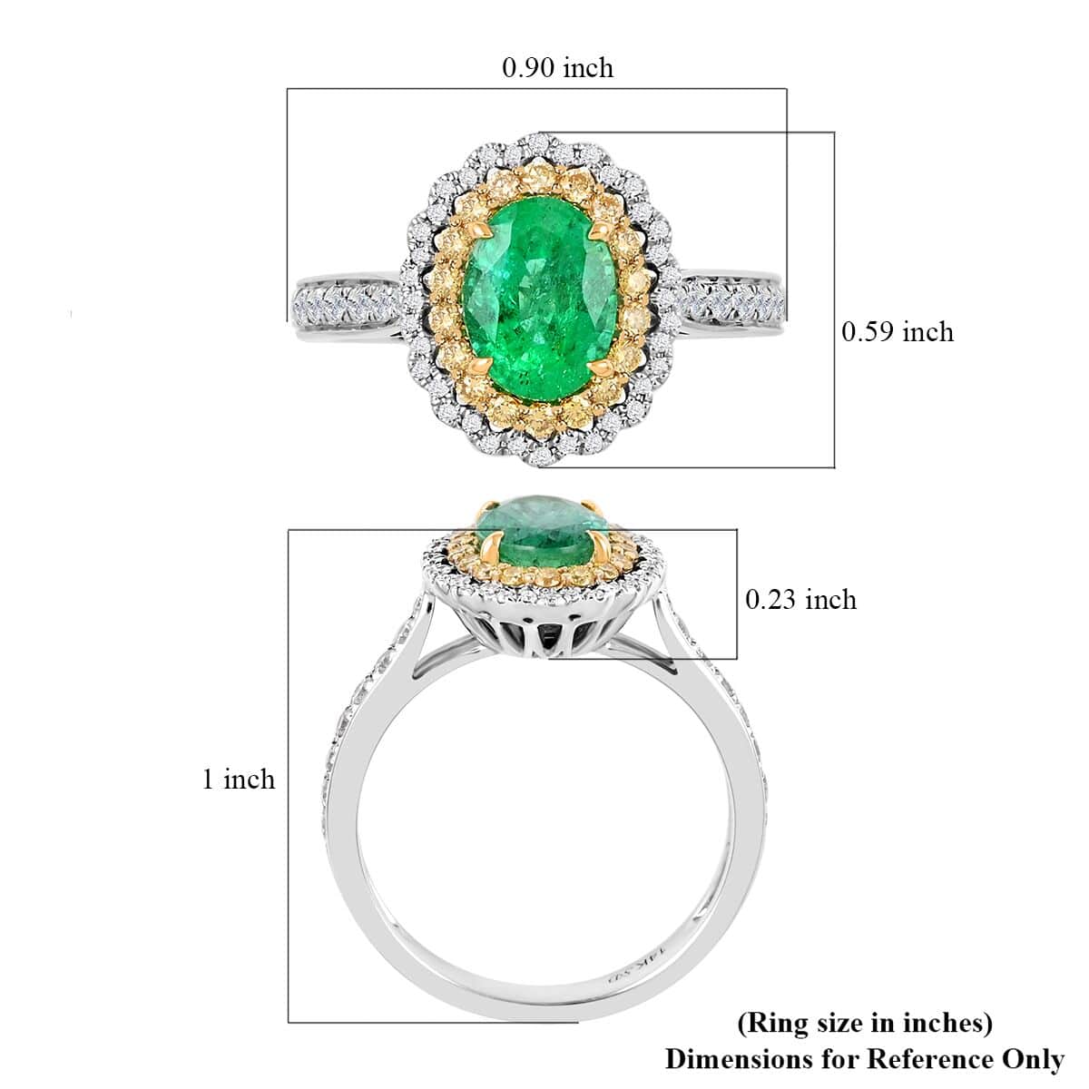 Modani Emerald, Natural Yellow and White Diamond 1.80 ctw Double Halo Ring in 14K White Gold (Size 5.0) image number 5