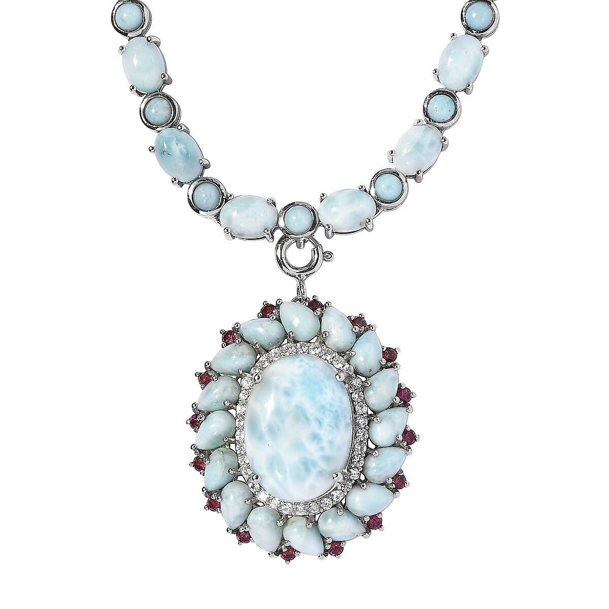 Larimar and Multi Gemstone Necklace 20 Inches in Platinum Over Sterling Silver 17 Grams 46.75 ctw image number 3