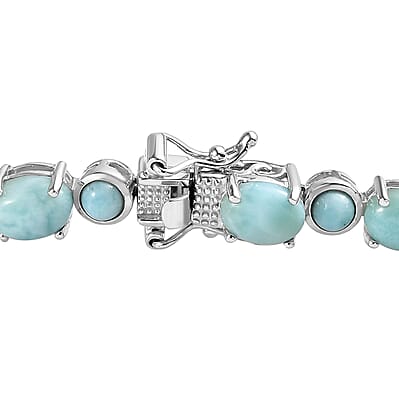 Larimar and Multi Gemstone Cocktail Bracelet in Platinum Over Sterling Silver (7.25 In) 34.00 ctw
