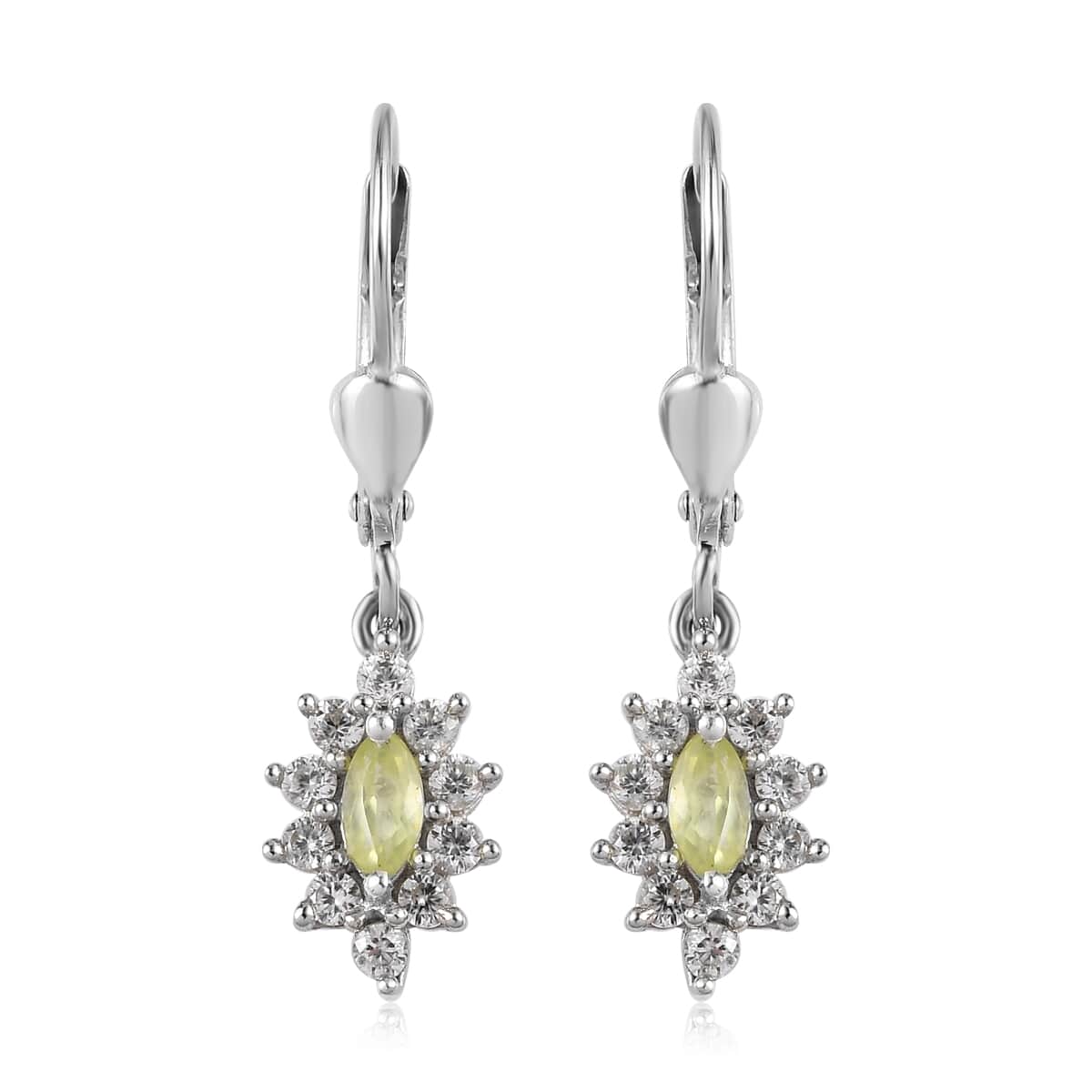 Premium Natural Chrysoberyl and White Zircon Lever Back Earrings in Platinum Over Sterling Silver 1.00 ctw image number 0