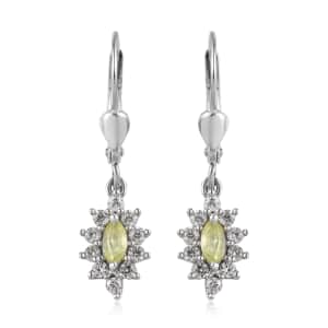 Premium Natural Chrysoberyl and White Zircon Lever Back Earrings in Platinum Over Sterling Silver 1.00 ctw