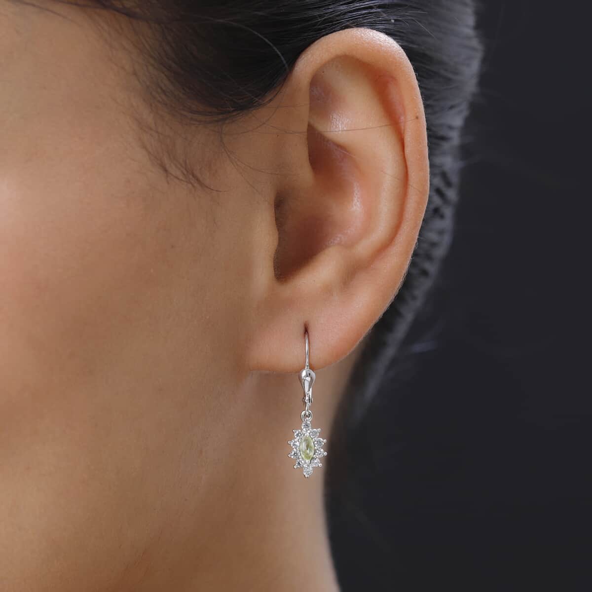 Premium Natural Chrysoberyl and White Zircon Lever Back Earrings in Platinum Over Sterling Silver 1.00 ctw image number 2