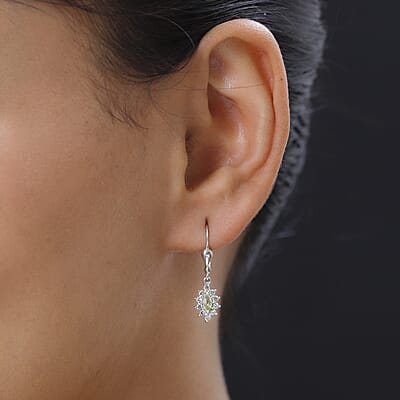 Premium Natural Chrysoberyl and White Zircon Lever Back Earrings in Platinum Over Sterling Silver 1.00 ctw