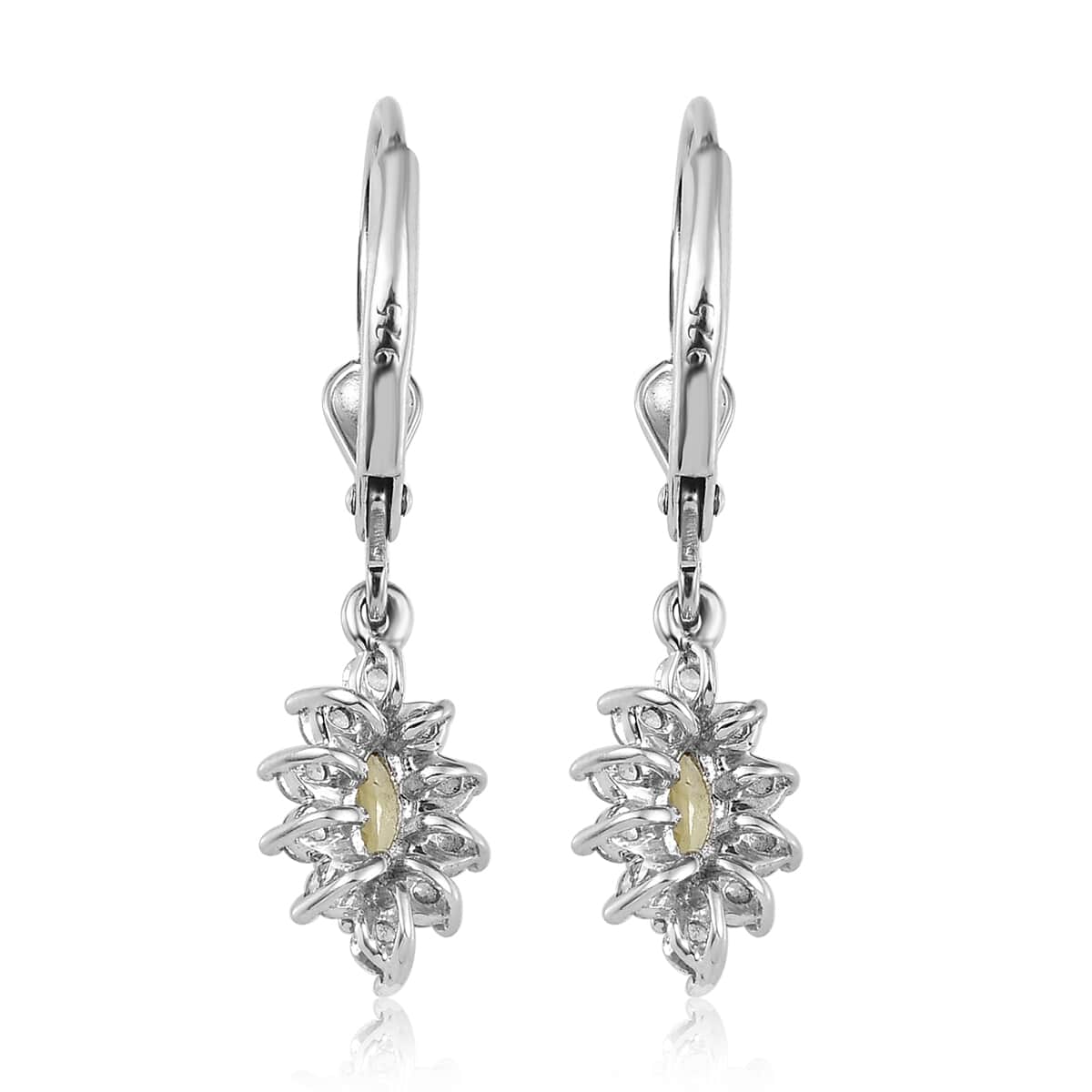 Premium Natural Chrysoberyl and White Zircon Lever Back Earrings in Platinum Over Sterling Silver 1.00 ctw image number 3