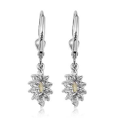 Premium Natural Chrysoberyl and White Zircon Lever Back Earrings in Platinum Over Sterling Silver 1.00 ctw