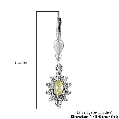 Premium Natural Chrysoberyl and White Zircon Lever Back Earrings in Platinum Over Sterling Silver 1.00 ctw