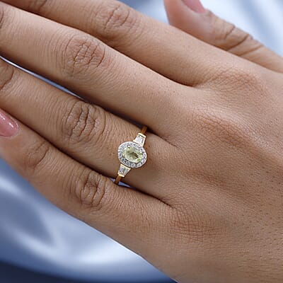 Natural Chrysoberyl and White Zircon Halo Ring in Vermeil Yellow Gold Over Sterling Silver (Size 10.0) 1.10 ctw