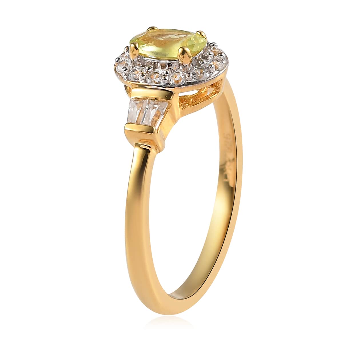 Natural Chrysoberyl and Natural White Zircon Halo Ring in Vermeil Yellow Gold Over Sterling Silver 1.10 ctw image number 3