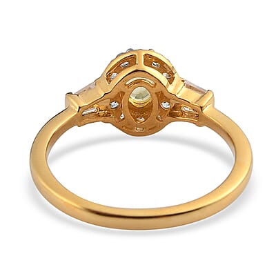 Natural Chrysoberyl and White Zircon Halo Ring in Vermeil Yellow Gold Over Sterling Silver (Size 10.0) 1.10 ctw