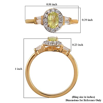 Natural Chrysoberyl and White Zircon Halo Ring in Vermeil Yellow Gold Over Sterling Silver (Size 10.0) 1.10 ctw
