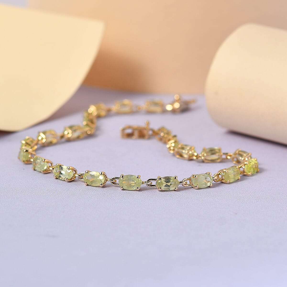LUXORO 10K Yellow Gold Premium Chrysoberyl Tennis Bracelet (7.25 In) 3 Grams 5.75 ctw image number 1