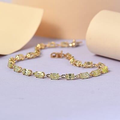 Luxoro 10K Yellow Gold Premium Natural Chrysoberyl Tennis Bracelet (7.25 In) 5.90 ctw