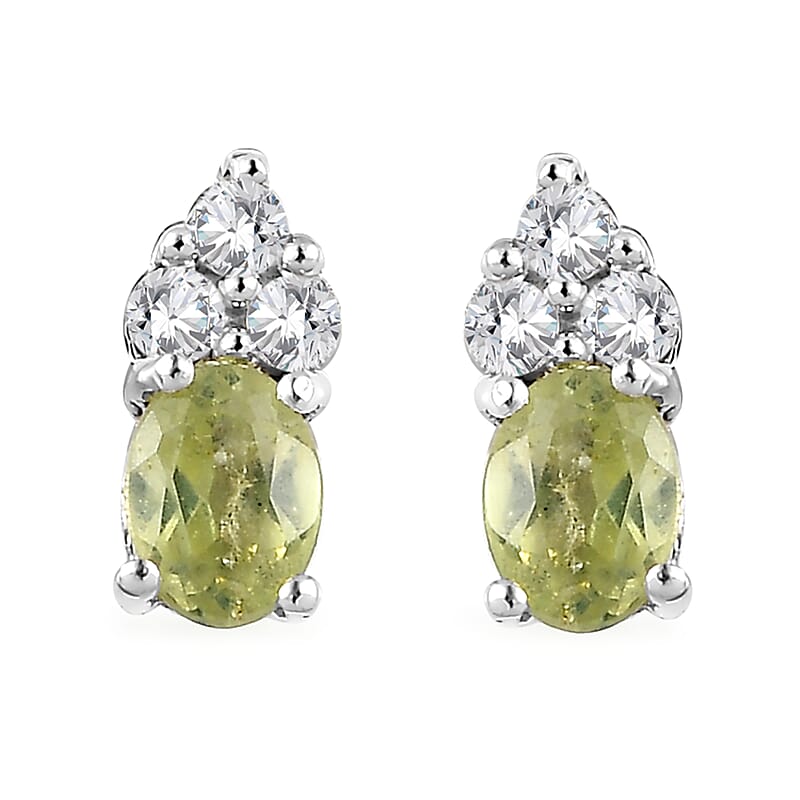 Premium Chrysoberyl and White Zircon Earrings in Platinum Over Sterling Silver 0.50 ctw