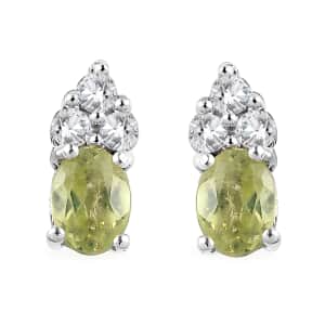Premium Chrysoberyl and White Zircon Earrings in Platinum Over Sterling Silver 0.50 ctw