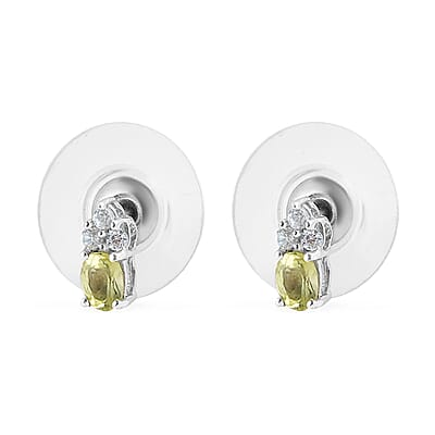 Premium Chrysoberyl and White Zircon Earrings in Platinum Over Sterling Silver 0.50 ctw