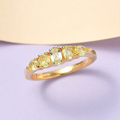 Premium Natural Chrysoberyl 5 Stone Ring in Vermeil Yellow Gold Over Sterling Silver (Size 10.0) 1.00 ctw