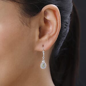 Premium Natural Chrysoberyl and White Zircon Dangling Earrings in Platinum Over Sterling Silver 0.85 ctw