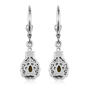 Premium Natural Chrysoberyl and White Zircon Dangling Earrings in Platinum Over Sterling Silver 0.85 ctw