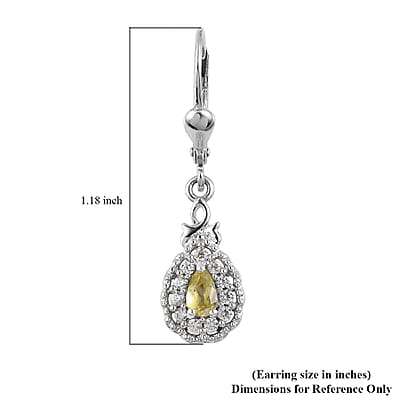 Premium Natural Chrysoberyl and White Zircon Dangling Earrings in Platinum Over Sterling Silver 0.85 ctw