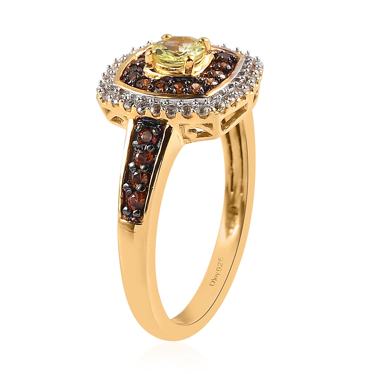 Premium Natural Chrysoberyl, Natural White Zircon, Brown Zircon Double Halo Ring in Vermeil Yellow Gold Over Sterling Silver 1.15 ctw image number 3
