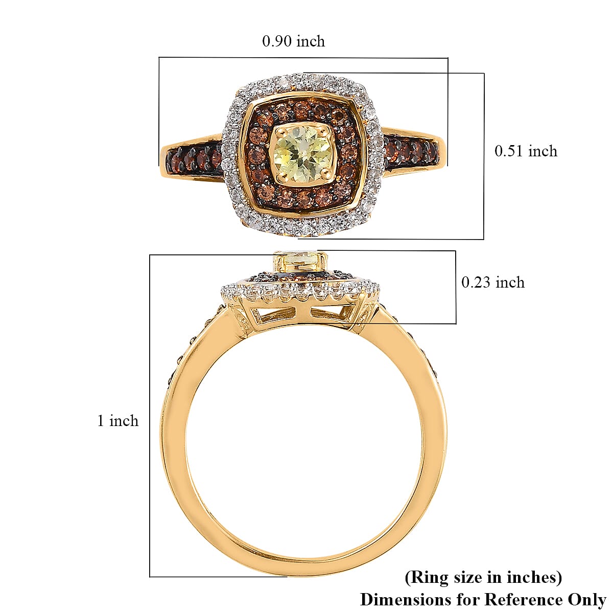 Premium Natural Chrysoberyl, Natural White Zircon, Brown Zircon Double Halo Ring in Vermeil Yellow Gold Over Sterling Silver 1.15 ctw image number 5