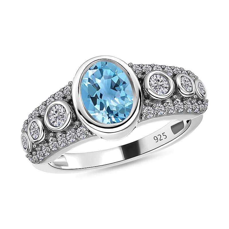 Cambodian Blue Zircon and White Zircon 2.60 ctw Ring in Platinum Over Sterling Silver (Size 10.0)