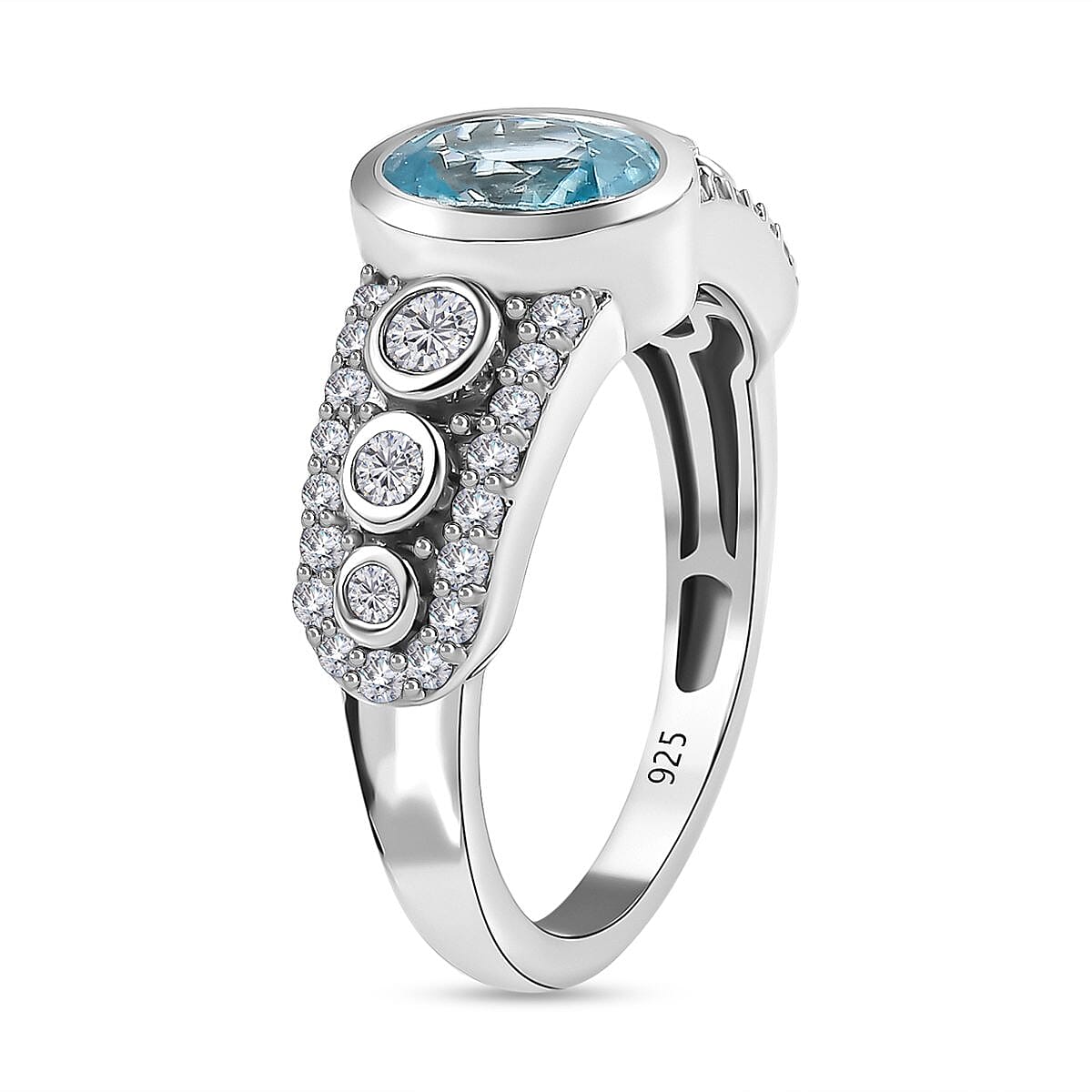 Cambodian Blue Zircon and White Zircon 2.60 ctw Ring in Platinum Over Sterling Silver (Size 10.0)