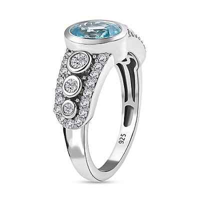 Cambodian Blue Zircon and White Zircon 2.60 ctw Ring in Platinum Over Sterling Silver (Size 10.0)