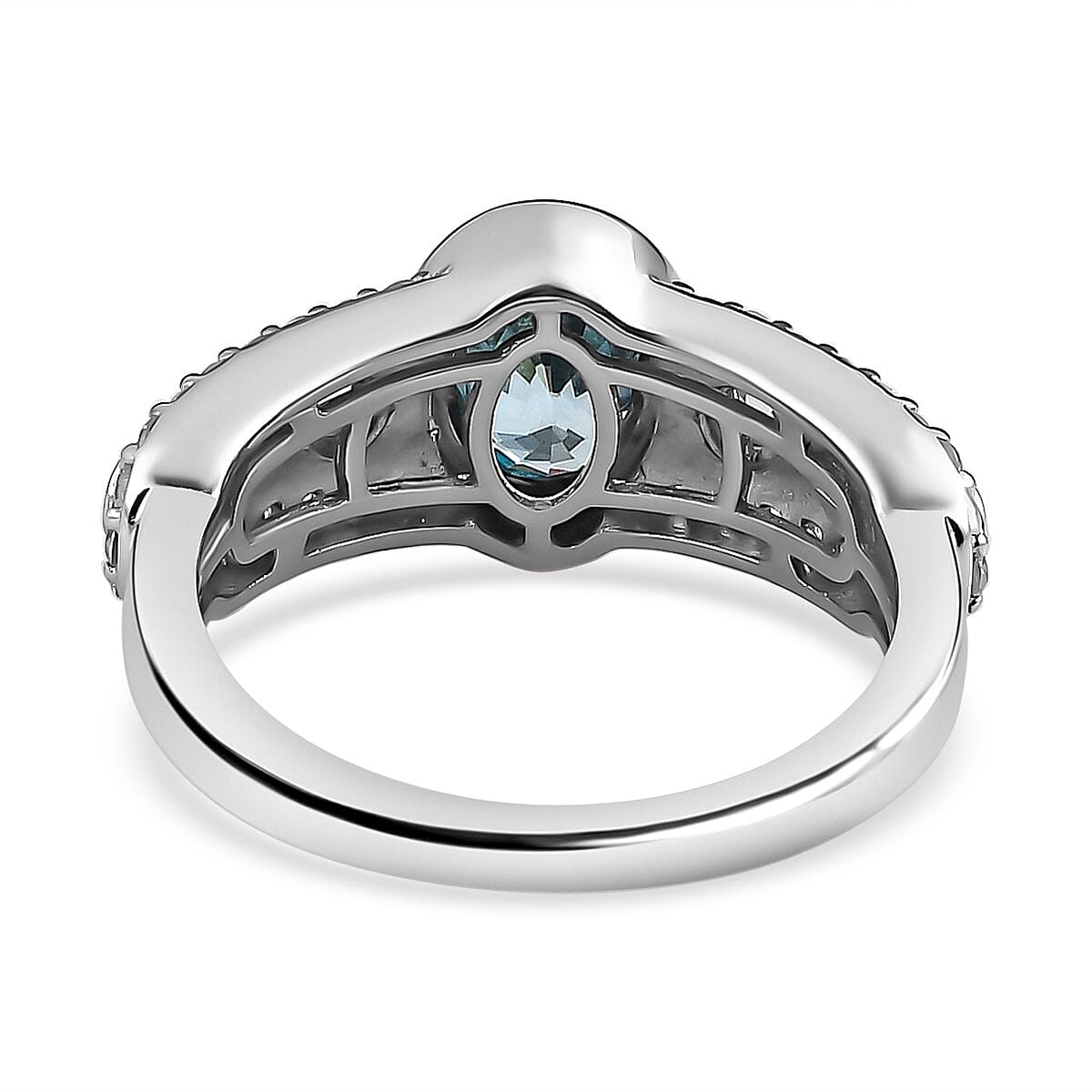 Cambodian Blue Zircon and White Zircon 2.60 ctw Ring in Platinum Over Sterling Silver (Size 10.0)