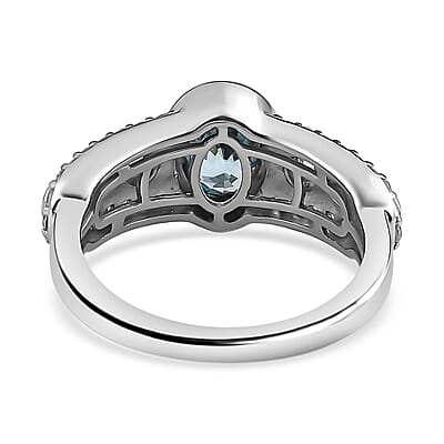 Cambodian Blue Zircon and White Zircon 2.60 ctw Ring in Platinum Over Sterling Silver (Size 10.0)