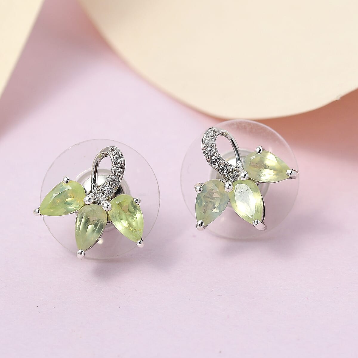 Premium Natural Chrysoberyl and White Zircon Stud Earrings in Platinum Over Sterling Silver 1.90 ctw image number 1