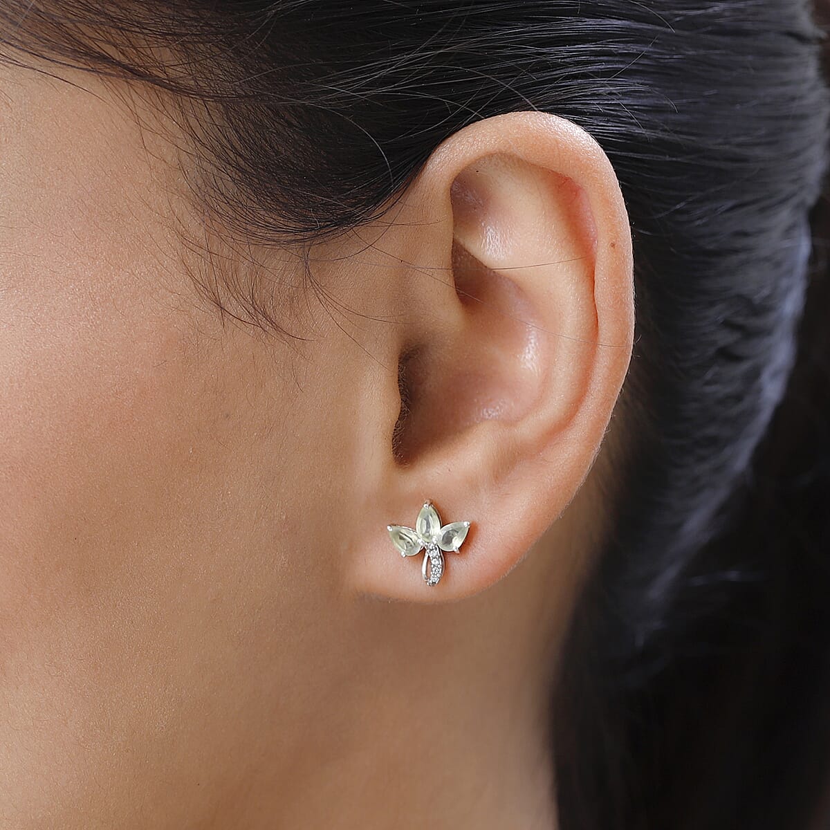 Premium Natural Chrysoberyl and White Zircon Stud Earrings in Platinum Over Sterling Silver 1.90 ctw image number 2