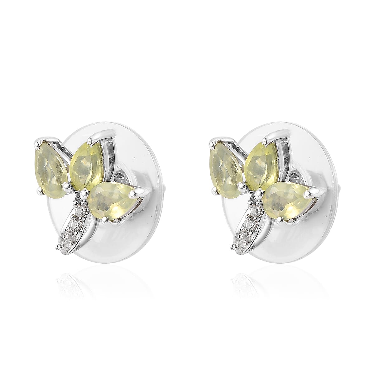 Premium Natural Chrysoberyl and White Zircon Stud Earrings in Platinum Over Sterling Silver 1.90 ctw image number 3