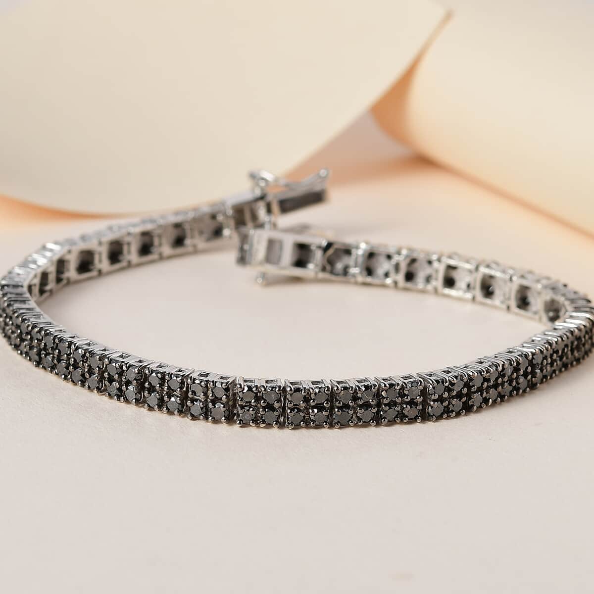 Black Diamond Double Row Tennis Bracelet in Platinum Over Sterling Silver (6.50 In) 10.70 Grams 6.00 ctw image number 1