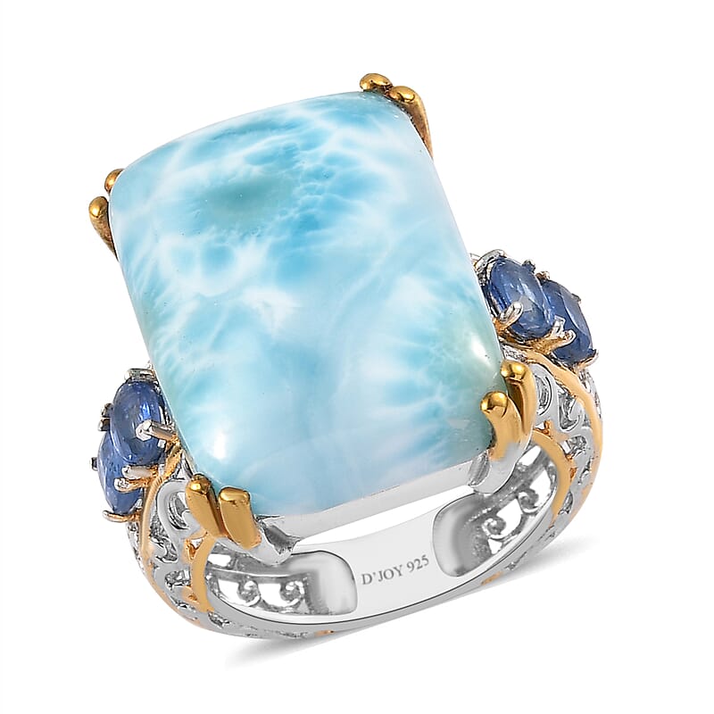 Premium Larimar and Kashmir Kyanite Ring in Vermeil Yellow Gold and Platinum Over Sterling Silver (Size 10.0) 22.25 ctw