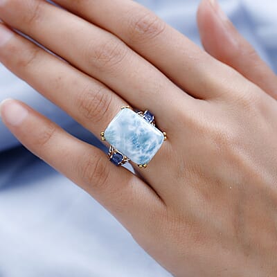 Premium Larimar and Kashmir Kyanite Ring in Vermeil Yellow Gold and Platinum Over Sterling Silver (Size 10.0) 22.25 ctw