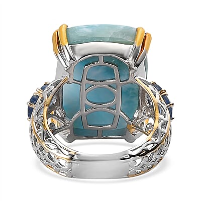 Premium Larimar and Kashmir Kyanite Ring in Vermeil Yellow Gold and Platinum Over Sterling Silver (Size 10.0) 22.25 ctw