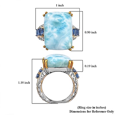 Premium Larimar and Kashmir Kyanite Ring in Vermeil Yellow Gold and Platinum Over Sterling Silver (Size 10.0) 22.25 ctw