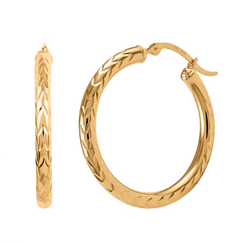 14K Yellow Gold Diamond-Cut Hoop Earrings 2.2 Grams