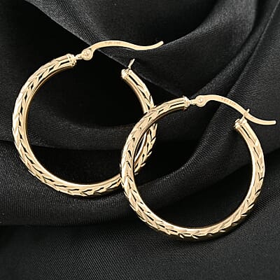 14K Yellow Gold Diamond-Cut Hoop Earrings 2.2 Grams