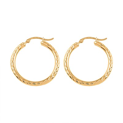 14K Yellow Gold Diamond-Cut Hoop Earrings 2.2 Grams