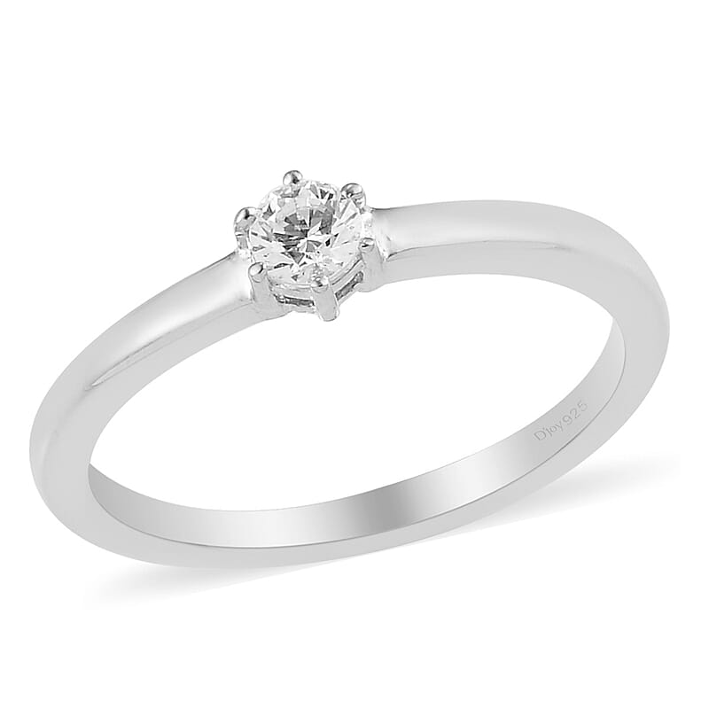 Lustro Stella Made with Finest CZ Solitaire Ring in Platinum Over Sterling Silver (Size 10.0) 0.25 ctw