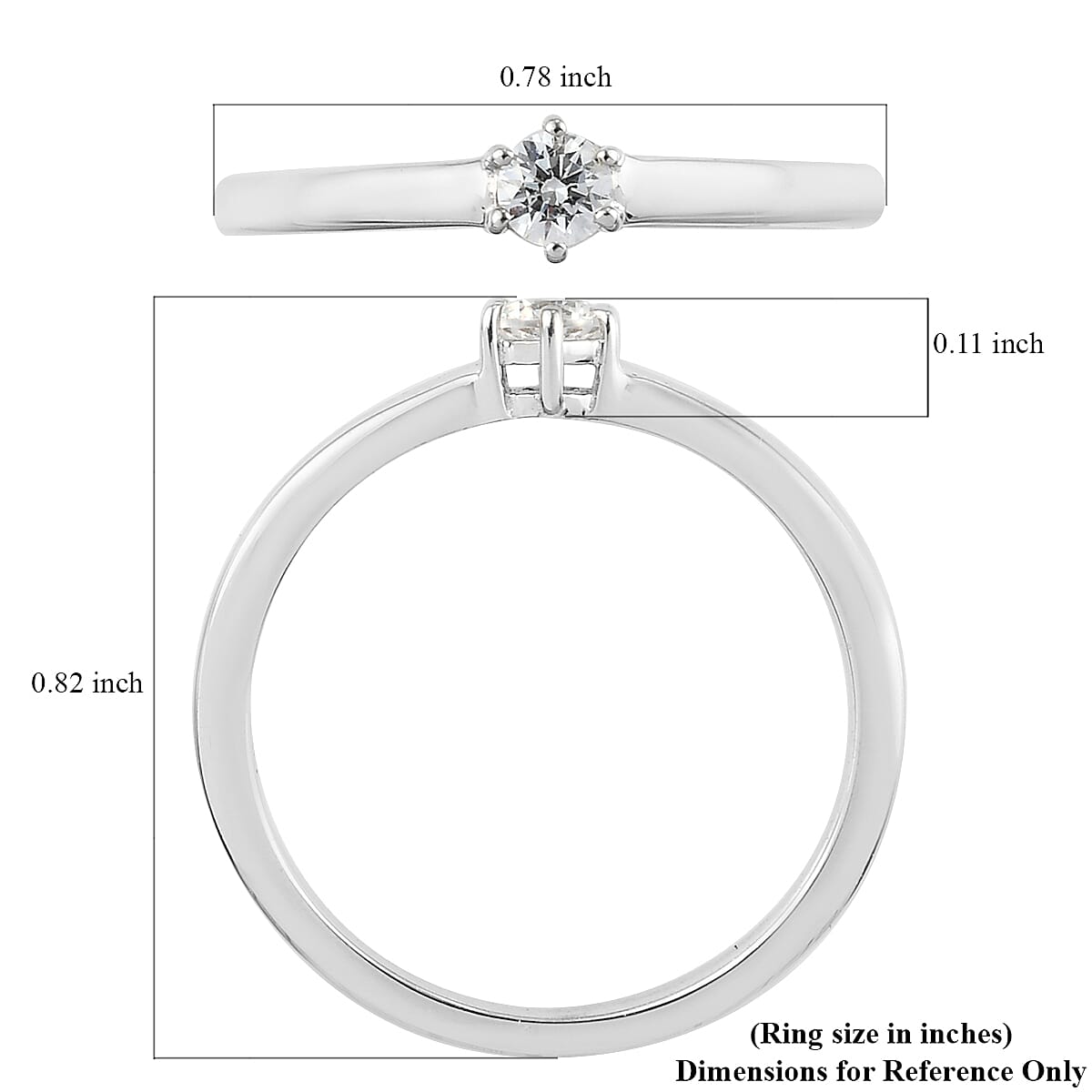 Lustro Stella Made with Finest CZ Solitaire Ring in Platinum Over Sterling Silver (Size 10.0) 0.25 ctw