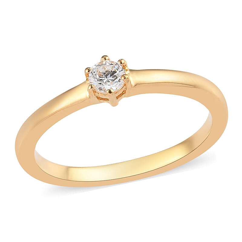 Lustro Stella Made with Finest CZ Solitaire Ring in Vermeil Yellow Gold Over Sterling Silver (Size 6.0) 0.25 ctw